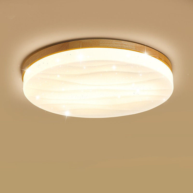 Plastic Circular Ceiling Light in Modern Minimalist Wooden LED Flush Mount in Brown