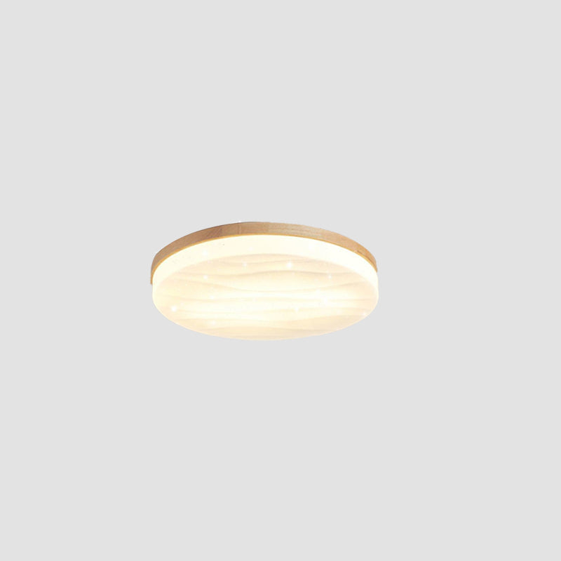 Plastic Circular Ceiling Light in Modern Minimalist Wooden LED Flush Mount in Brown