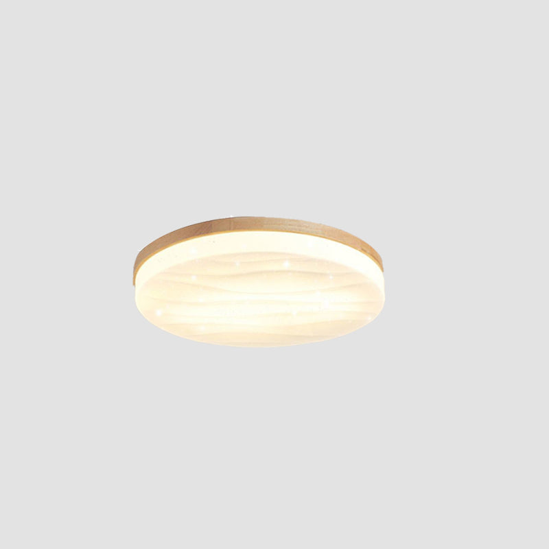 Plastic Circular Ceiling Light in Modern Minimalist Wooden LED Flush Mount in Brown