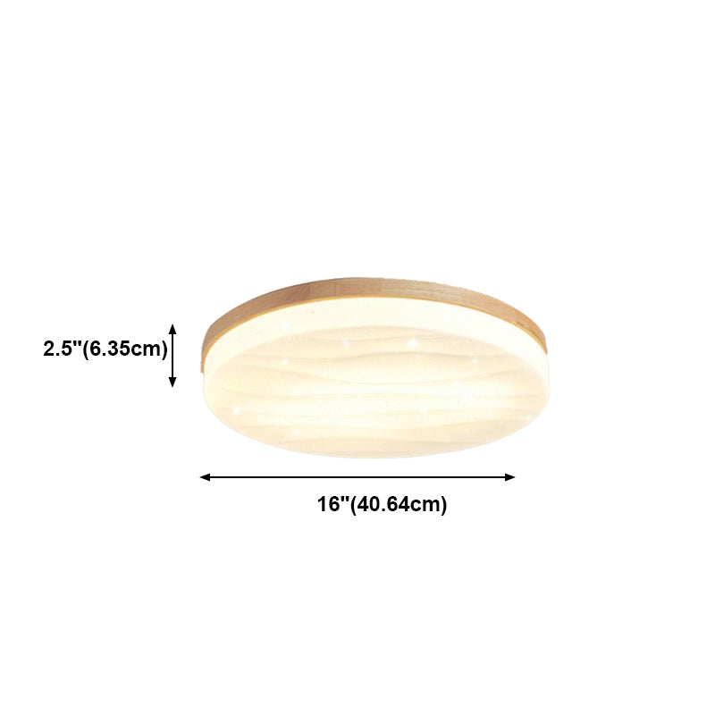 Plastic Circular Ceiling Light in Modern Minimalist Wooden LED Flush Mount in Brown