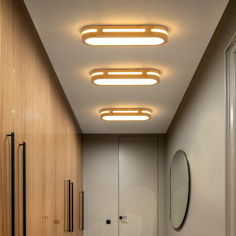 Wooden Geometric Ceiling Light in Modern Style Acrylic LED Flush Mount for Corridor