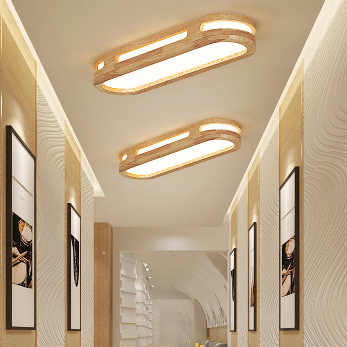 Wooden Geometric Ceiling Light in Modern Style Acrylic LED Flush Mount for Corridor