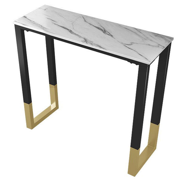 Sintered Stone Top Rectangular Bar Table Industrial Bistro Table with Double Pedestal