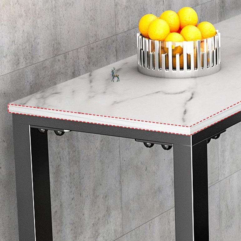 Sintered Stone Top Rectangular Bar Table Industrial Bistro Table with Double Pedestal