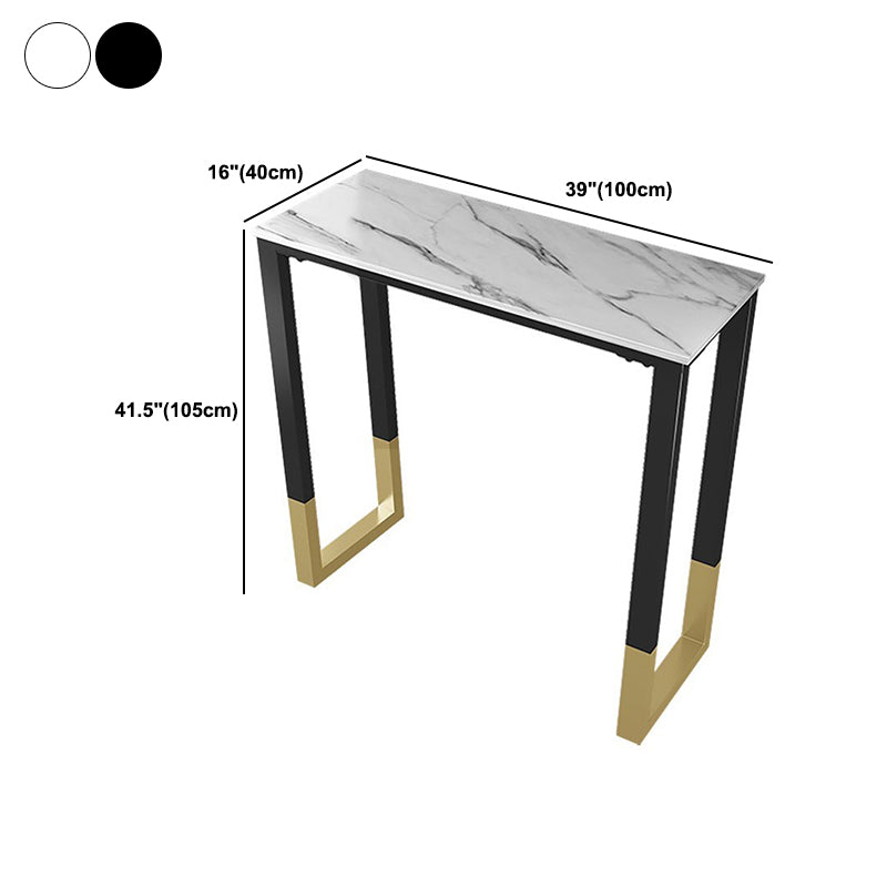 Sintered Stone Top Rectangular Bar Table Industrial Bistro Table with Double Pedestal