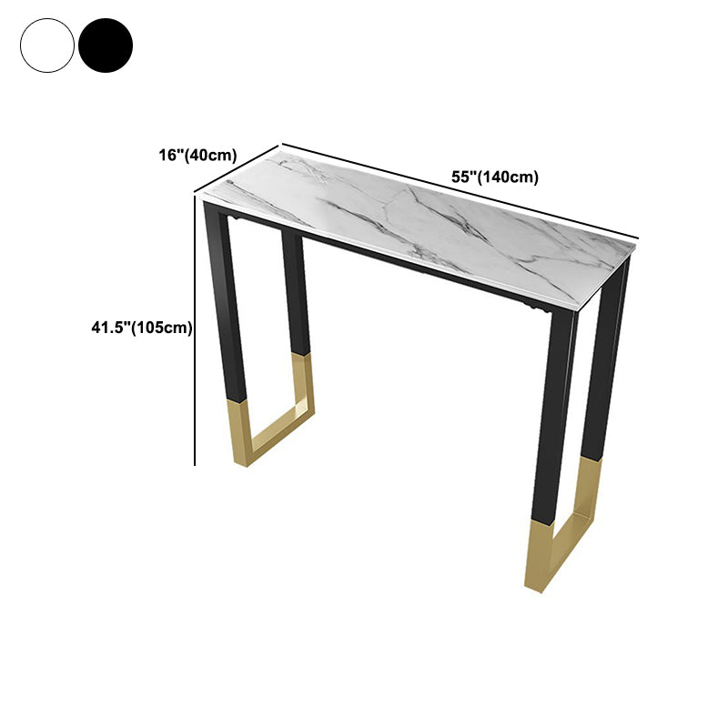 Sintered Stone Top Rectangular Bar Table Industrial Bistro Table with Double Pedestal