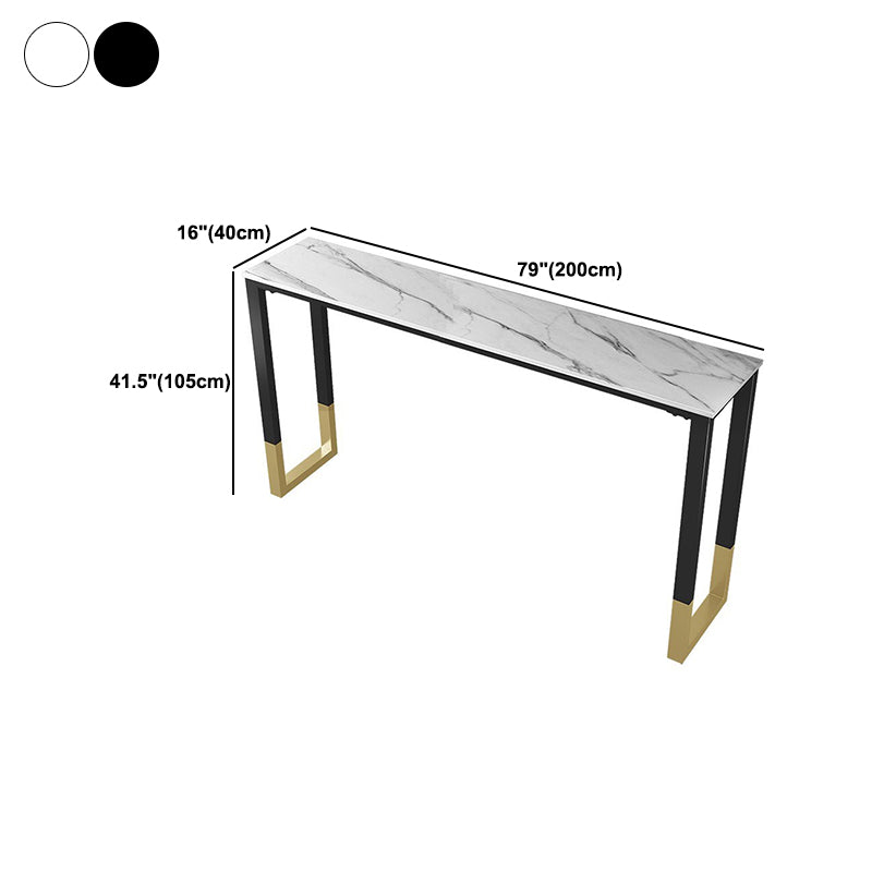 Sintered Stone Top Rectangular Bar Table Industrial Bistro Table with Double Pedestal