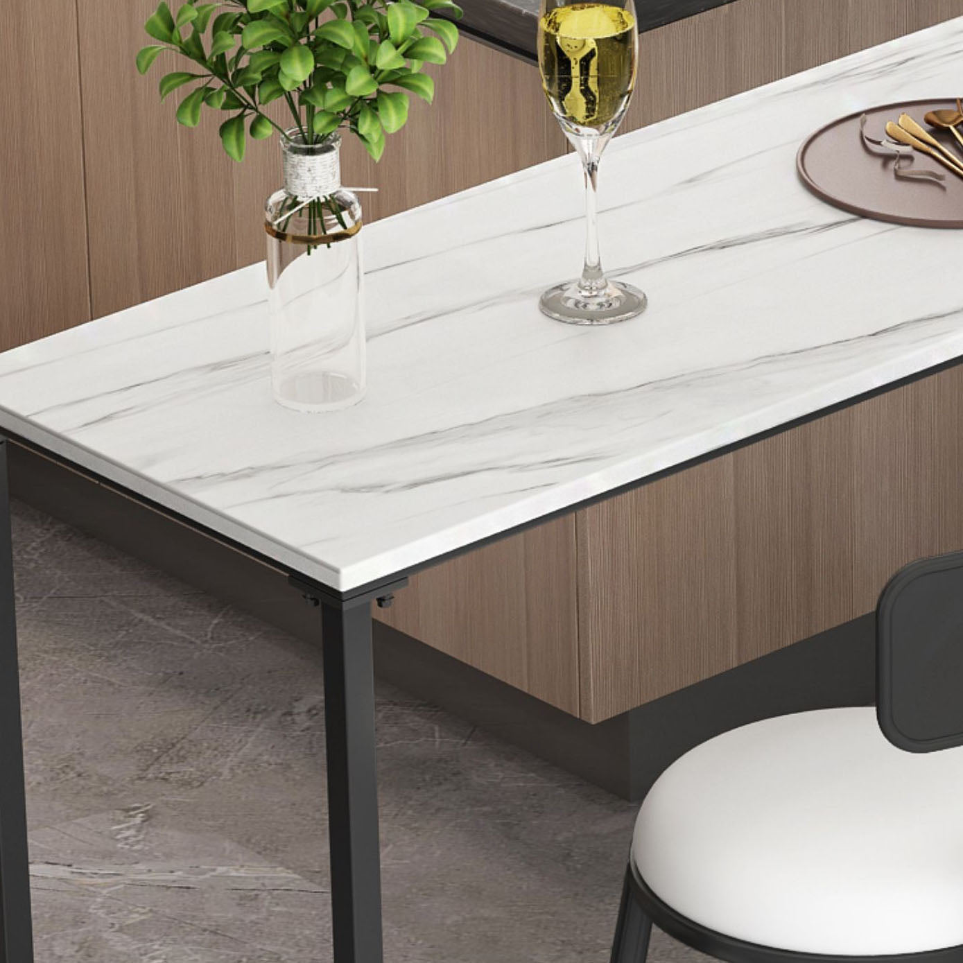 Sintered Stone Top Rectangular Bar Table Modern Bistro Table with Trestle Base