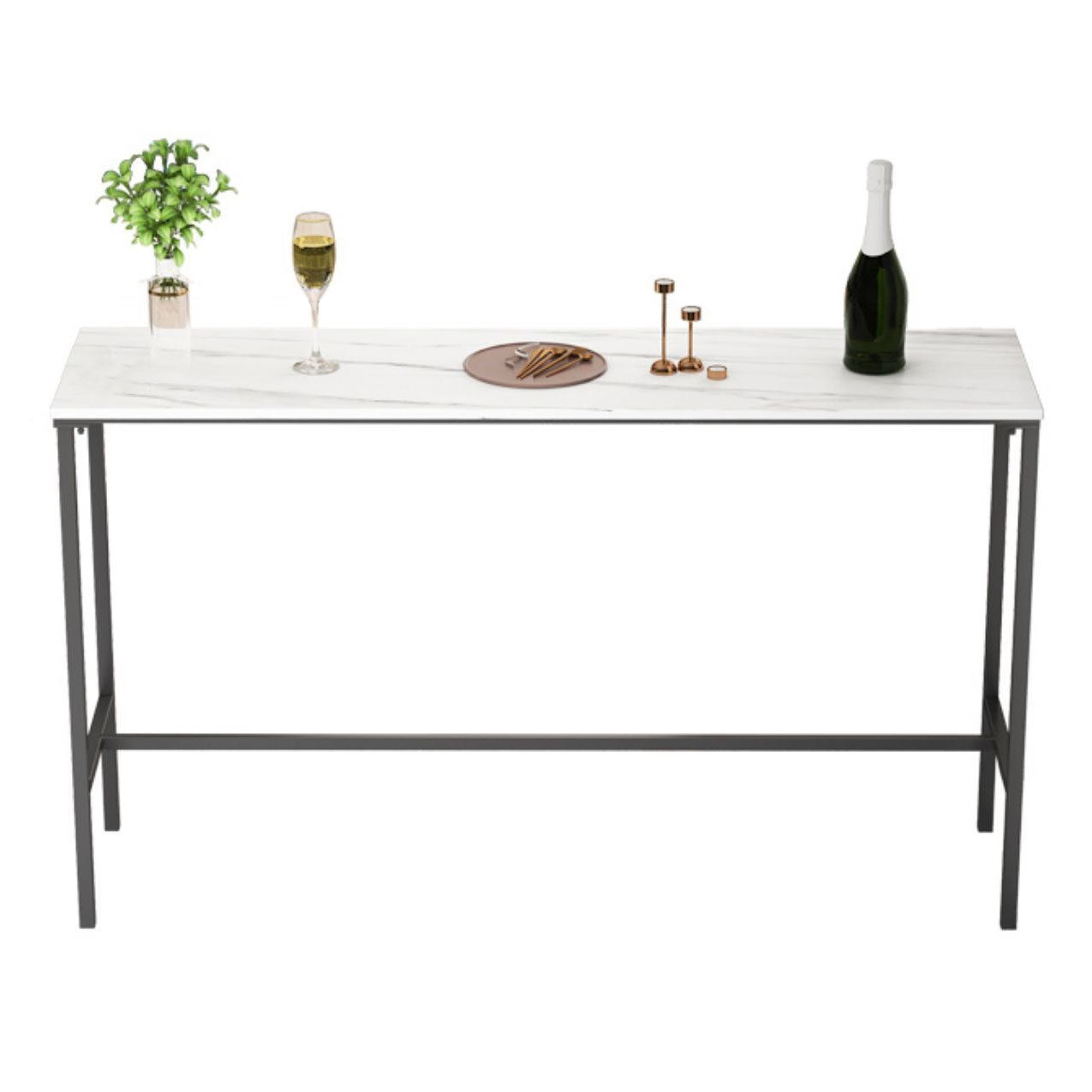 Sintered Stone Top Rectangular Bar Table Modern Bistro Table with Trestle Base