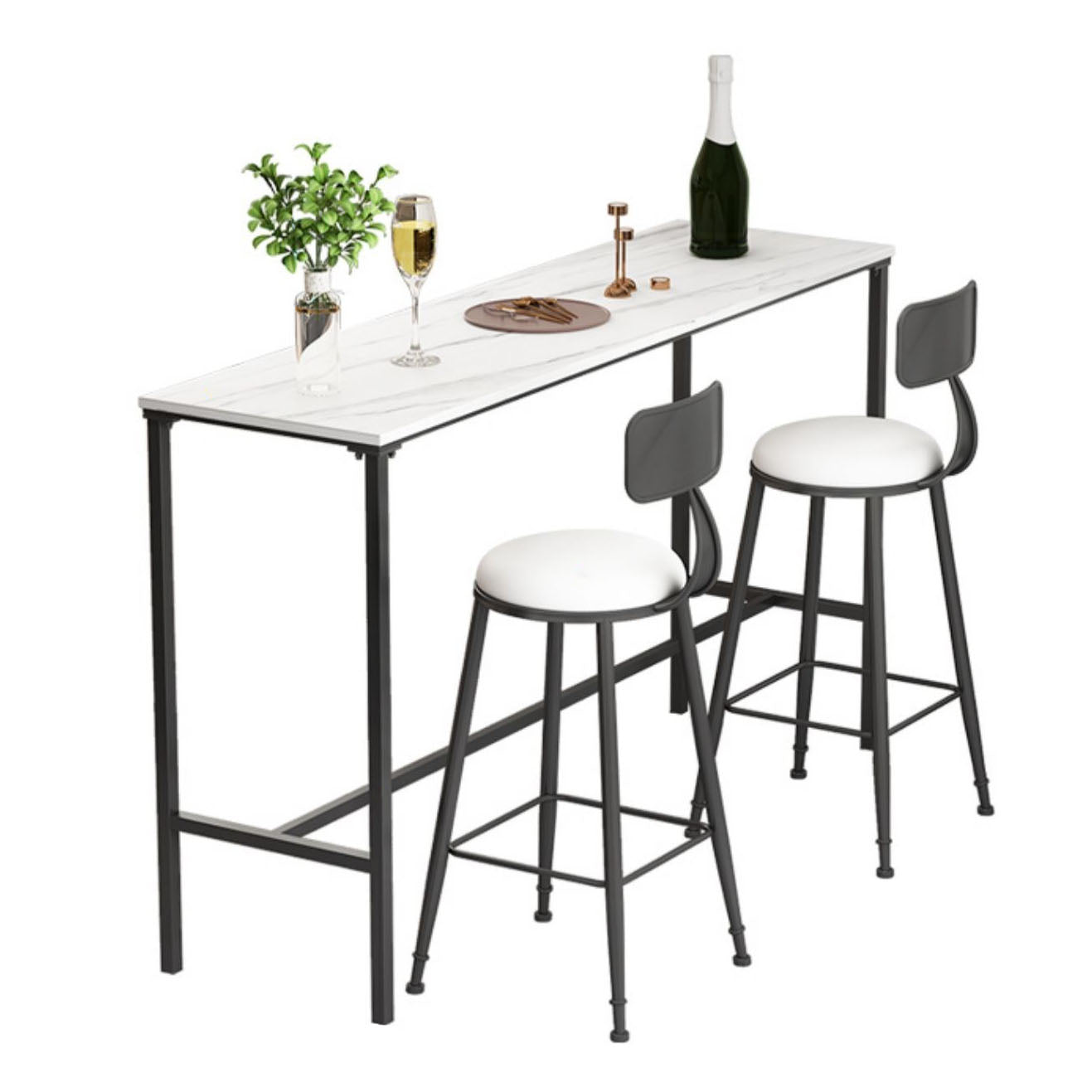 Sintered Stone Top Rectangular Bar Table Modern Bistro Table with Trestle Base