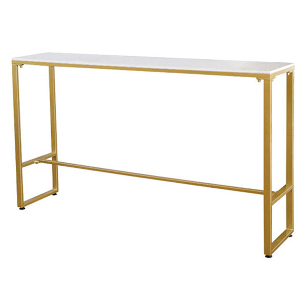 Rectangular Pub Table in White Luxurious Bistro Table with Metal Trestle Base