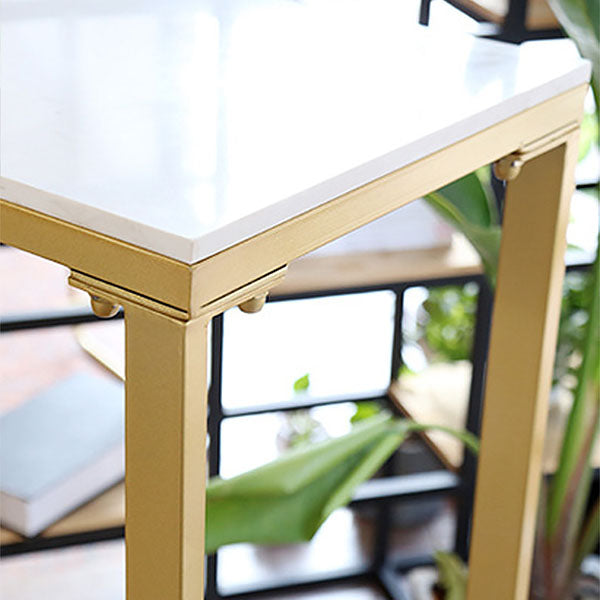 Rectangular Pub Table in White Luxurious Bistro Table with Metal Trestle Base