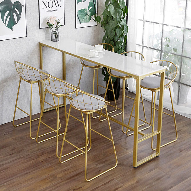 Rectangular Pub Table in White Luxurious Bistro Table with Metal Trestle Base