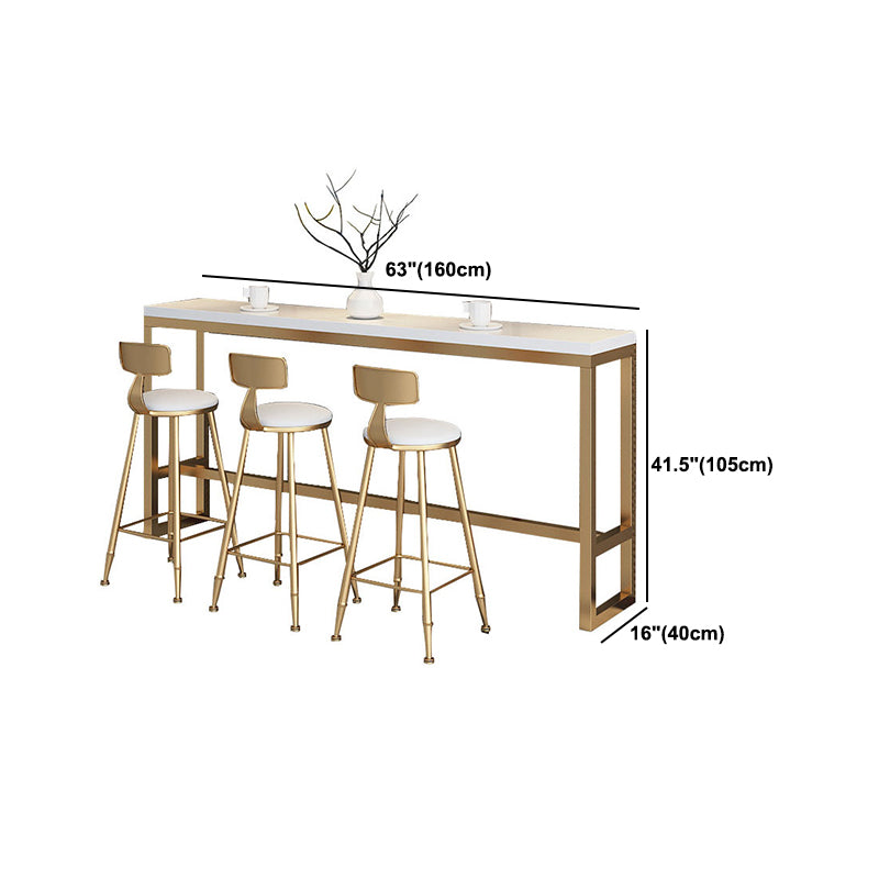 Rectangular Pub Table in White Luxurious Bistro Table with Metal Trestle Base