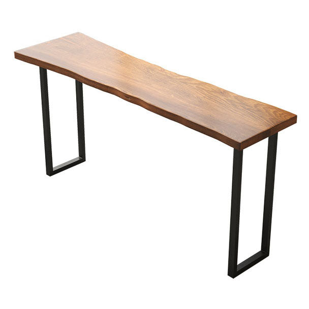 Pine Wood Top Rectangular Pub Table Modern Bar Table with Double Pedestal in Black