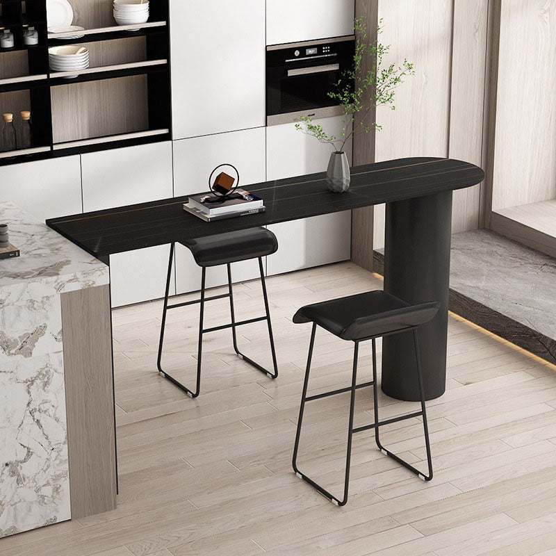 Contemporary Style Stone Bar Table Bistro Bar Desk with Double Pedestal