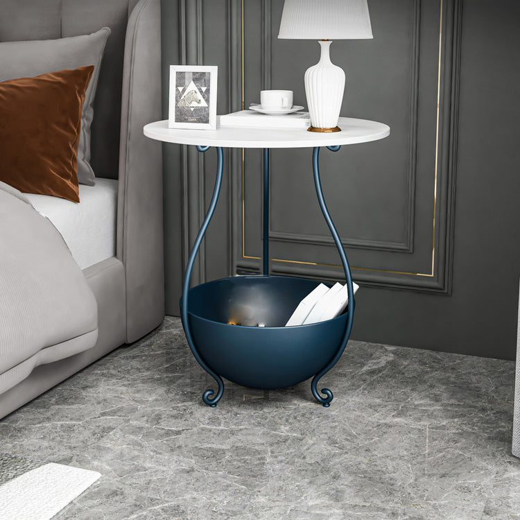 Metal Nightstand Contemporary Stone Top Night Table with  Shelves