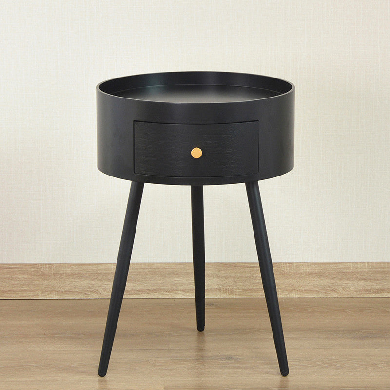 Contemporary Round Night Table with Drawer Metal Tripod  Nightstand