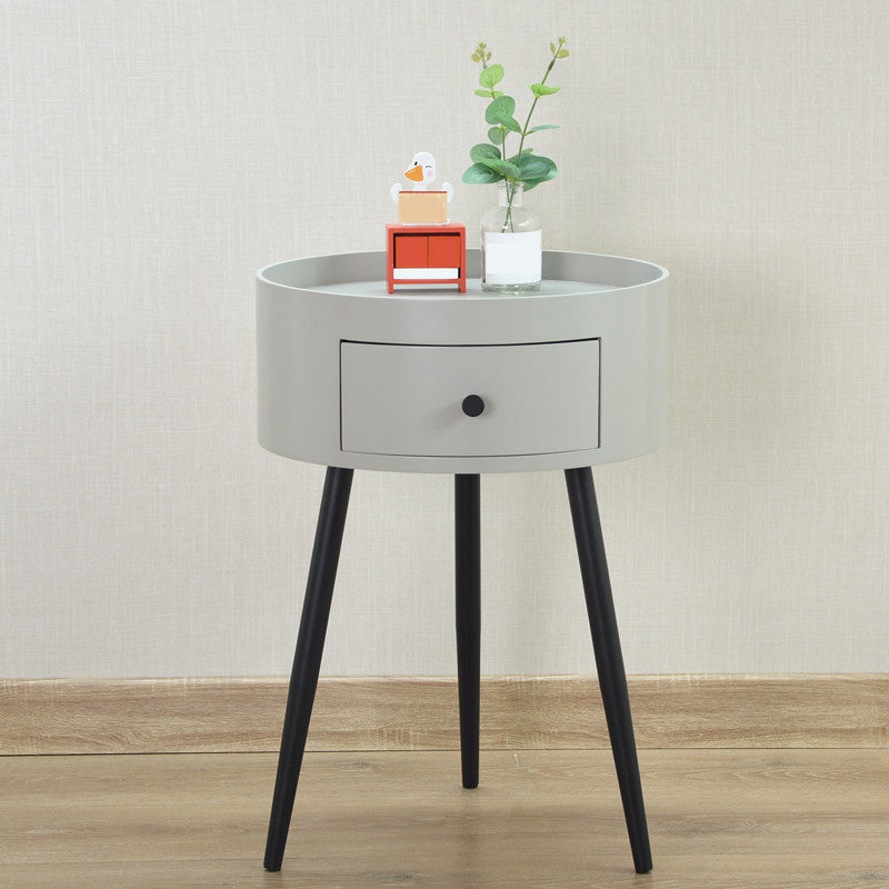 Contemporary Round Night Table with Drawer Metal Tripod  Nightstand