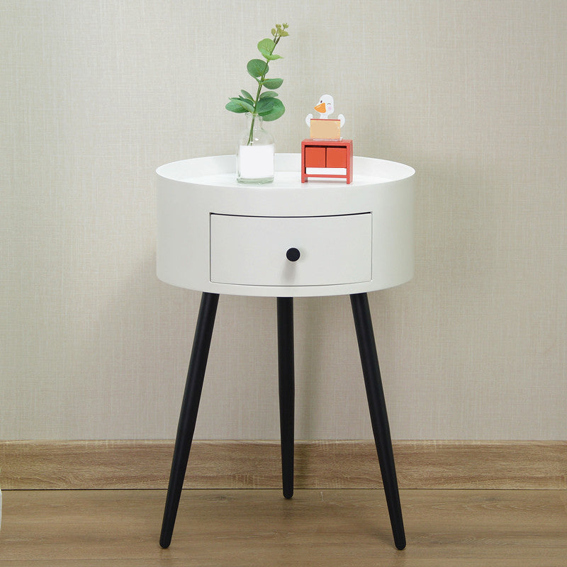 Contemporary Round Night Table with Drawer Metal Tripod  Nightstand