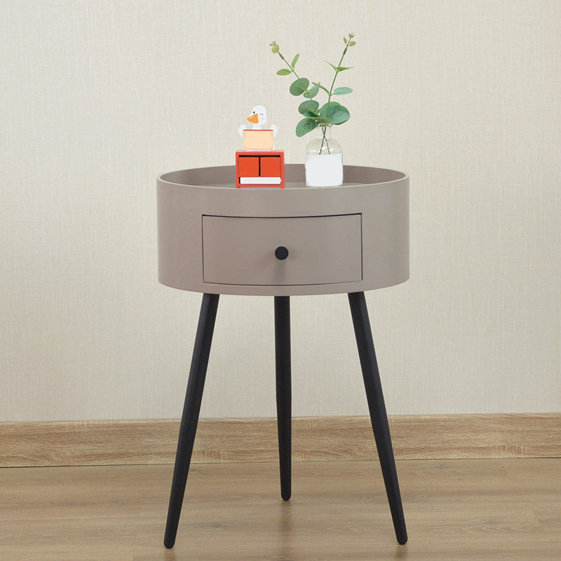 Contemporary Round Night Table with Drawer Metal Tripod  Nightstand