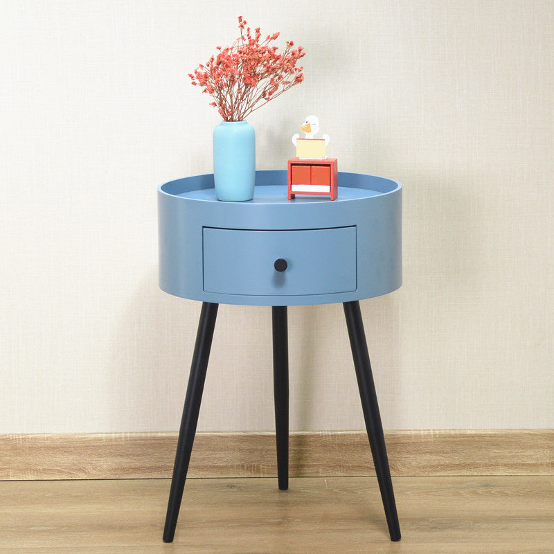 Contemporary Round Night Table with Drawer Metal Tripod  Nightstand