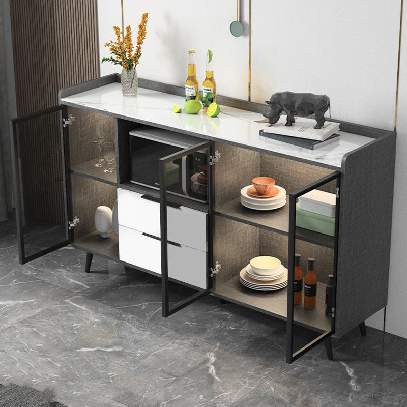 Rectangle Storage Sideboard Modern Kitchen Cabinet with Drawers and Doors without Lamp