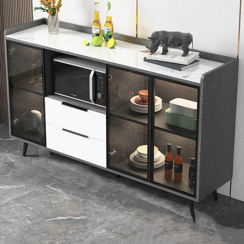 Rectangle Storage Sideboard Modern Kitchen Cabinet with Drawers and Doors without Lamp