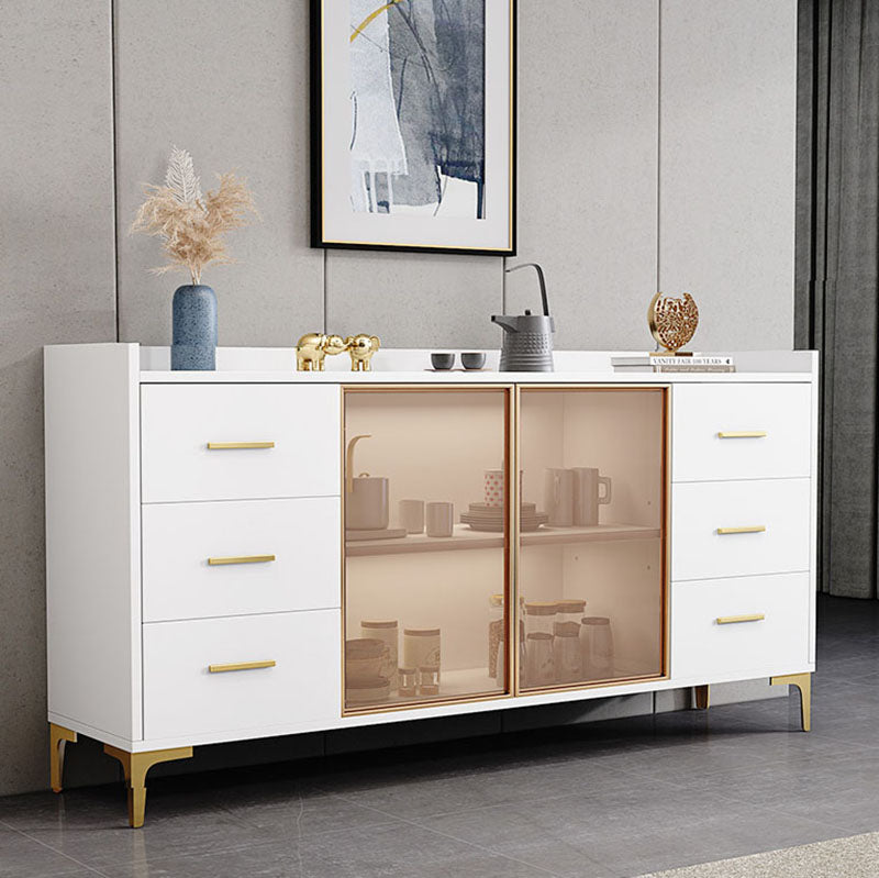 Glam Engineered Wood Sideboard Adjustable Shelving Credenza with Drawer for Living Room