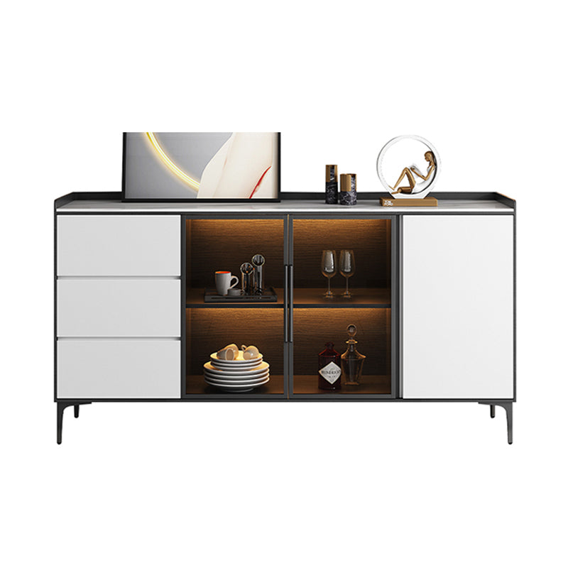 Modern Stone 33.4"H Sideboard Buffet 3-Drawer Dining Room Buffet Server with Glass Doors