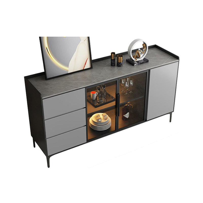 Modern Stone 33.4"H Sideboard Buffet 3-Drawer Dining Room Buffet Server with Glass Doors