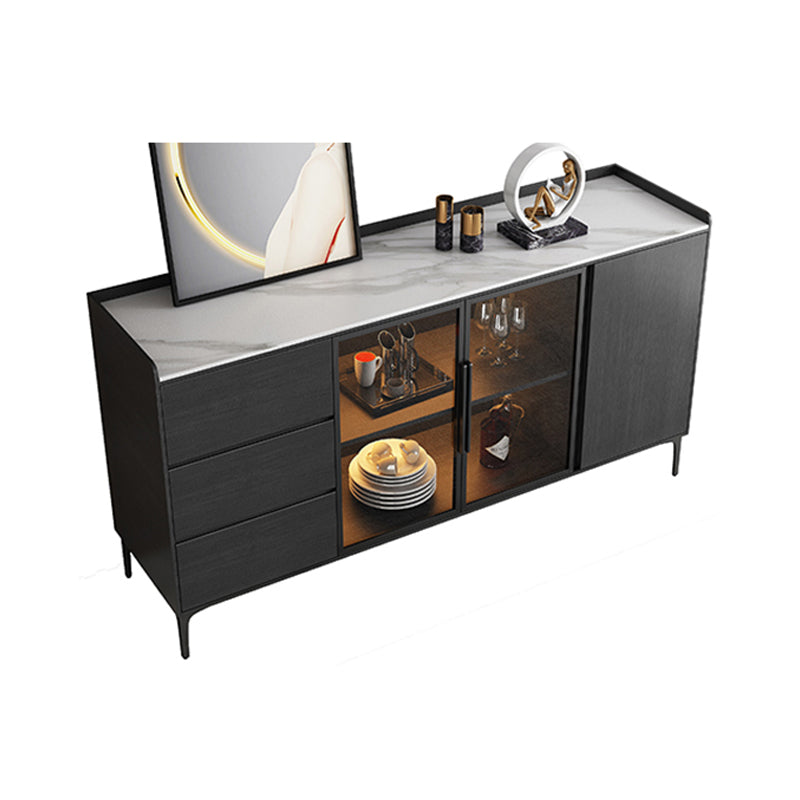 Modern Stone 33.4"H Sideboard Buffet 3-Drawer Dining Room Buffet Server with Glass Doors