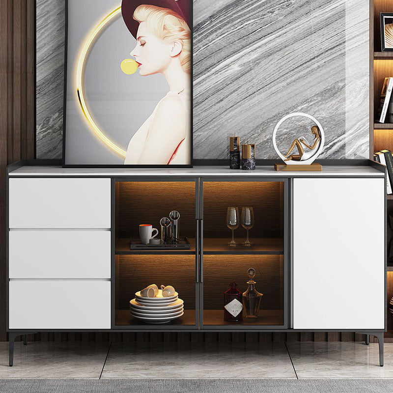 Modern Stone 33.4"H Sideboard Buffet 3-Drawer Dining Room Buffet Server with Glass Doors