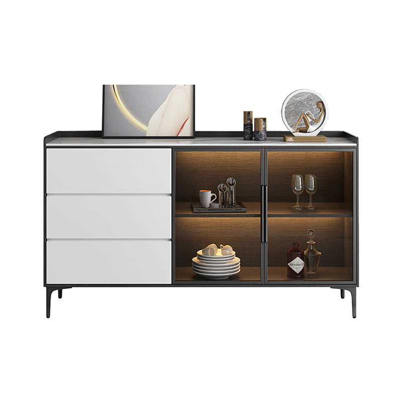 Modern Stone 33.4"H Sideboard Buffet 3-Drawer Dining Room Buffet Server with Glass Doors