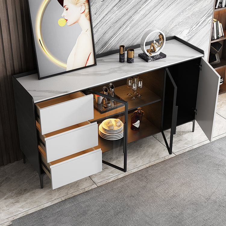 Modern Stone 33.4"H Sideboard Buffet 3-Drawer Dining Room Buffet Server with Glass Doors