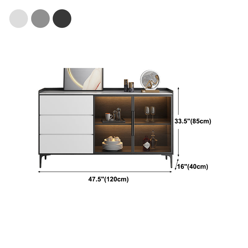 Modern Stone 33.4"H Sideboard Buffet 3-Drawer Dining Room Buffet Server with Glass Doors