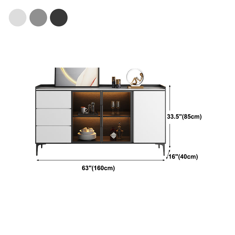 Modern Stone 33.4"H Sideboard Buffet 3-Drawer Dining Room Buffet Server with Glass Doors