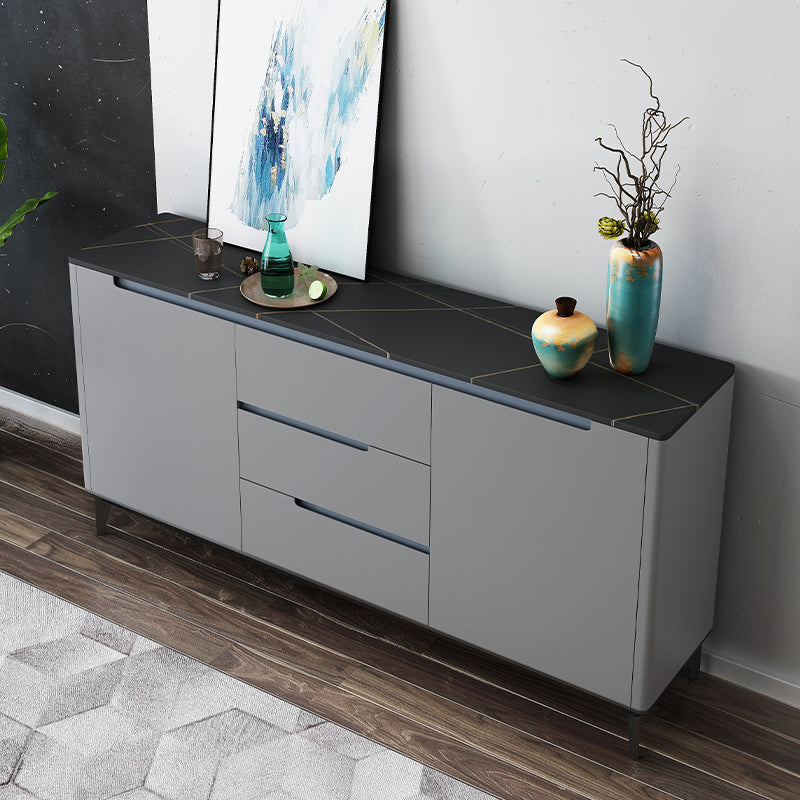 Modern Stone 35"H Sideboard Buffet 3-Drawer 2-Door Dining Room Buffet Server