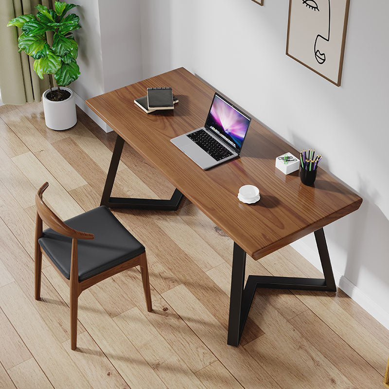 Industrial Style Writing Desk Solid Wood Office Desk with Metal Base for Home