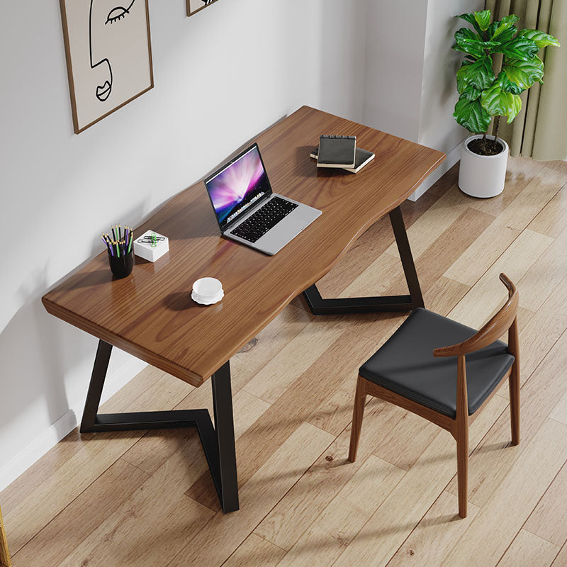 Industrial Style Writing Desk Solid Wood Office Desk with Metal Base for Home