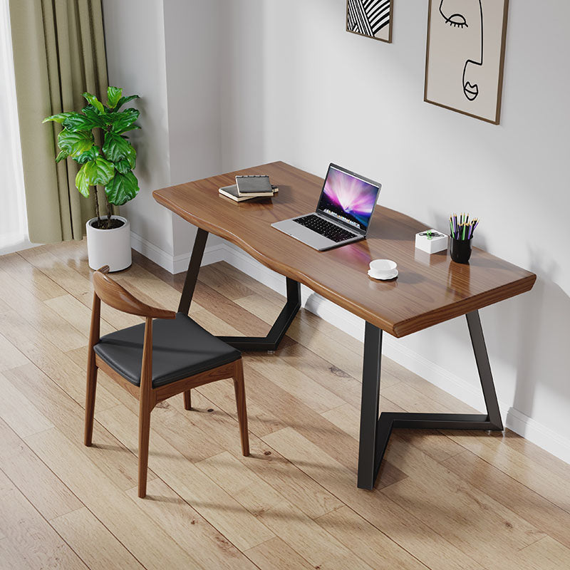 Industrial Style Writing Desk Solid Wood Office Desk with Metal Base for Home