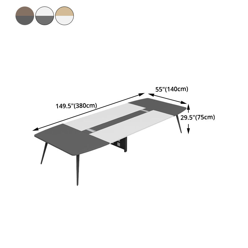 Industrial Curved Writing Desk Cable Management Office Desk with Parsons Base