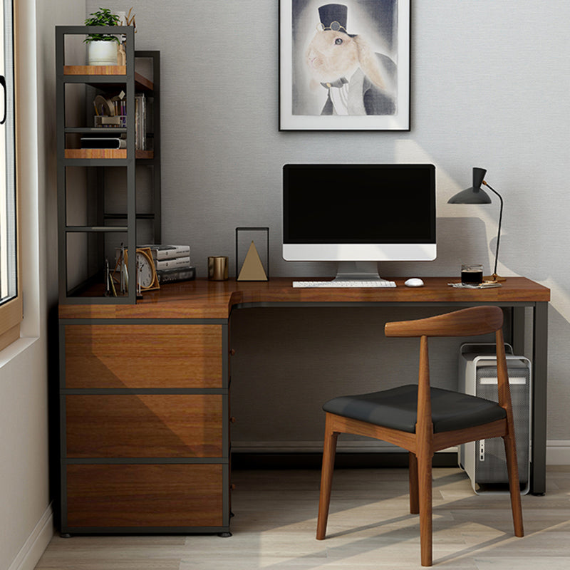 Industrial Style Writing Desk Solid Wood L-Shape Office Desk