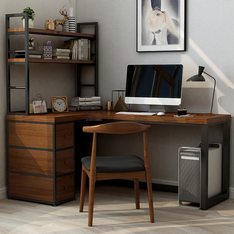 Industrial Style Writing Desk Solid Wood L-Shape Office Desk