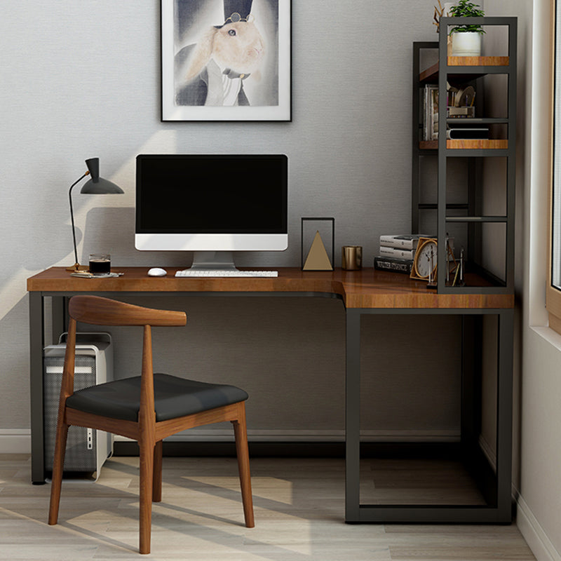 Industrial Style Writing Desk Solid Wood L-Shape Office Desk