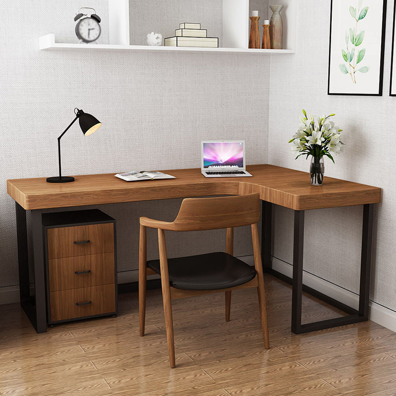 Solid Wood Writing Desk Industrial Style L-Shape Office Desk for Home Office