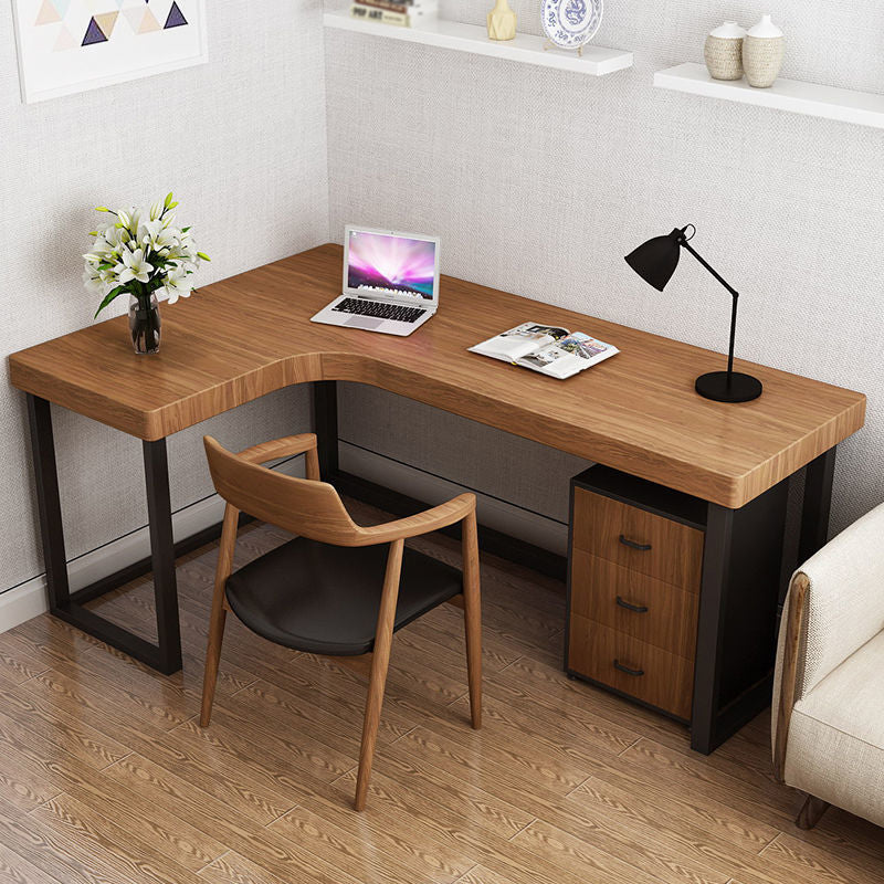 Solid Wood Writing Desk Industrial Style L-Shape Office Desk for Home Office