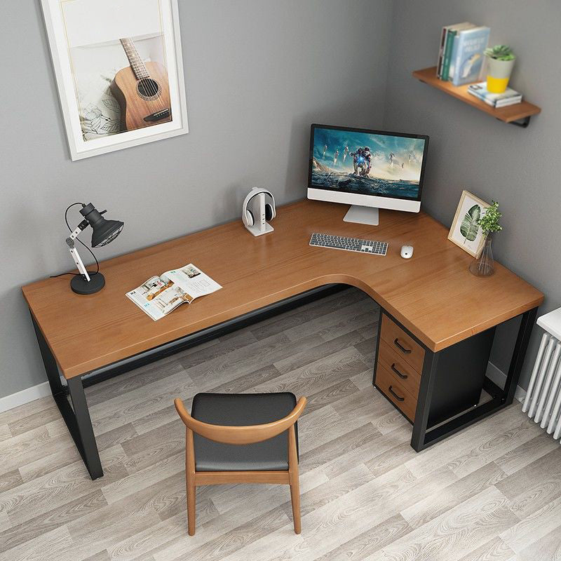 Solid Wood Writing Desk Industrial Style L-Shape Office Desk for Home Office