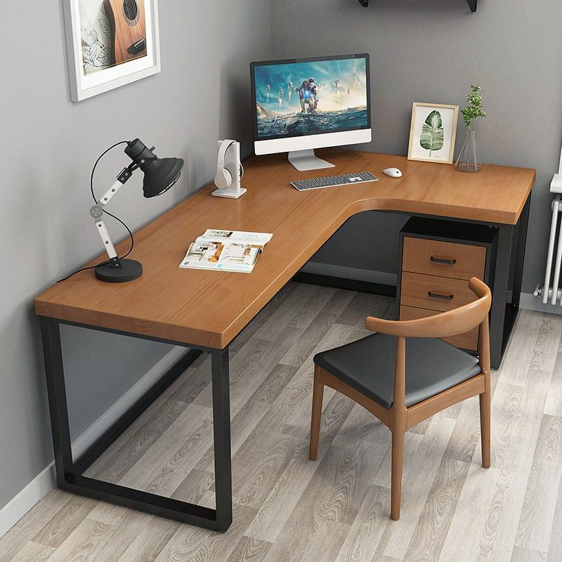 Solid Wood Writing Desk Industrial Style L-Shape Office Desk for Home Office