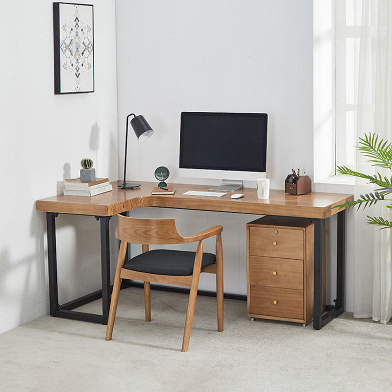 Solid Wood Writing Desk Industrial Style L-Shape Office Desk for Home Office